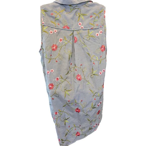 Bcbg size L button front chambray striped floral shirt tunic dress EUC whimsical - Picture 2 of 7